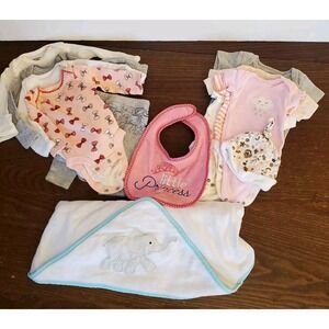 LOT of 12 Baby Girl O-3M Bib/ Bathing Blkt/Cap/Pants Cloud Island,Kolababy & Etc